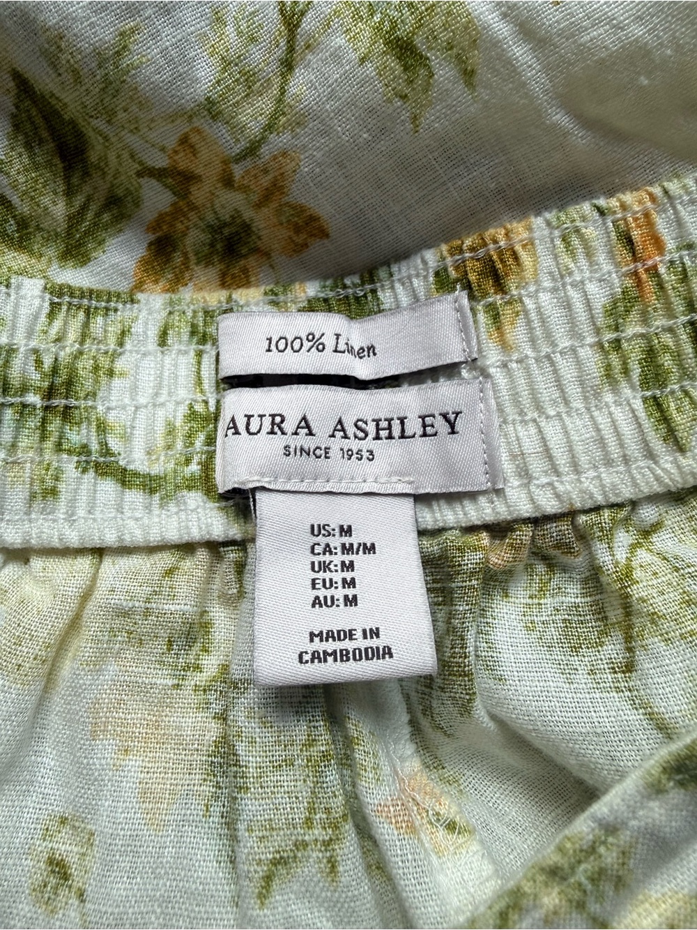 Laura Ashley Yellow & Green Floral Wide-Leg Linen Blend size medium - Picture 5 of 5